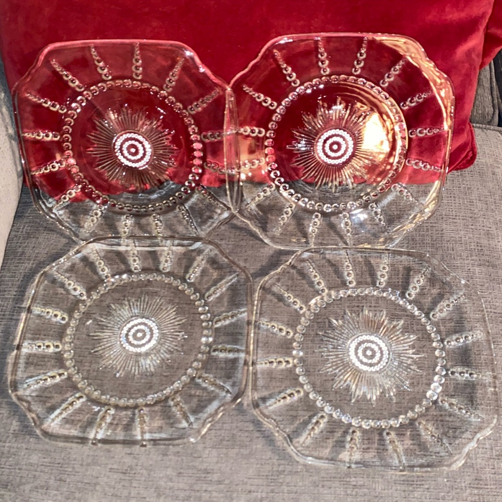 4 Vtg Federal Glass Columbia Bubble Pattern Clear Depression Glass Dinner Plates